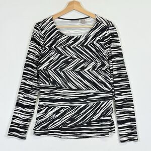 Chico's Black White Stripe Tiered Long Sleeve Jersey Shirt Top Womens 1 Medium 8